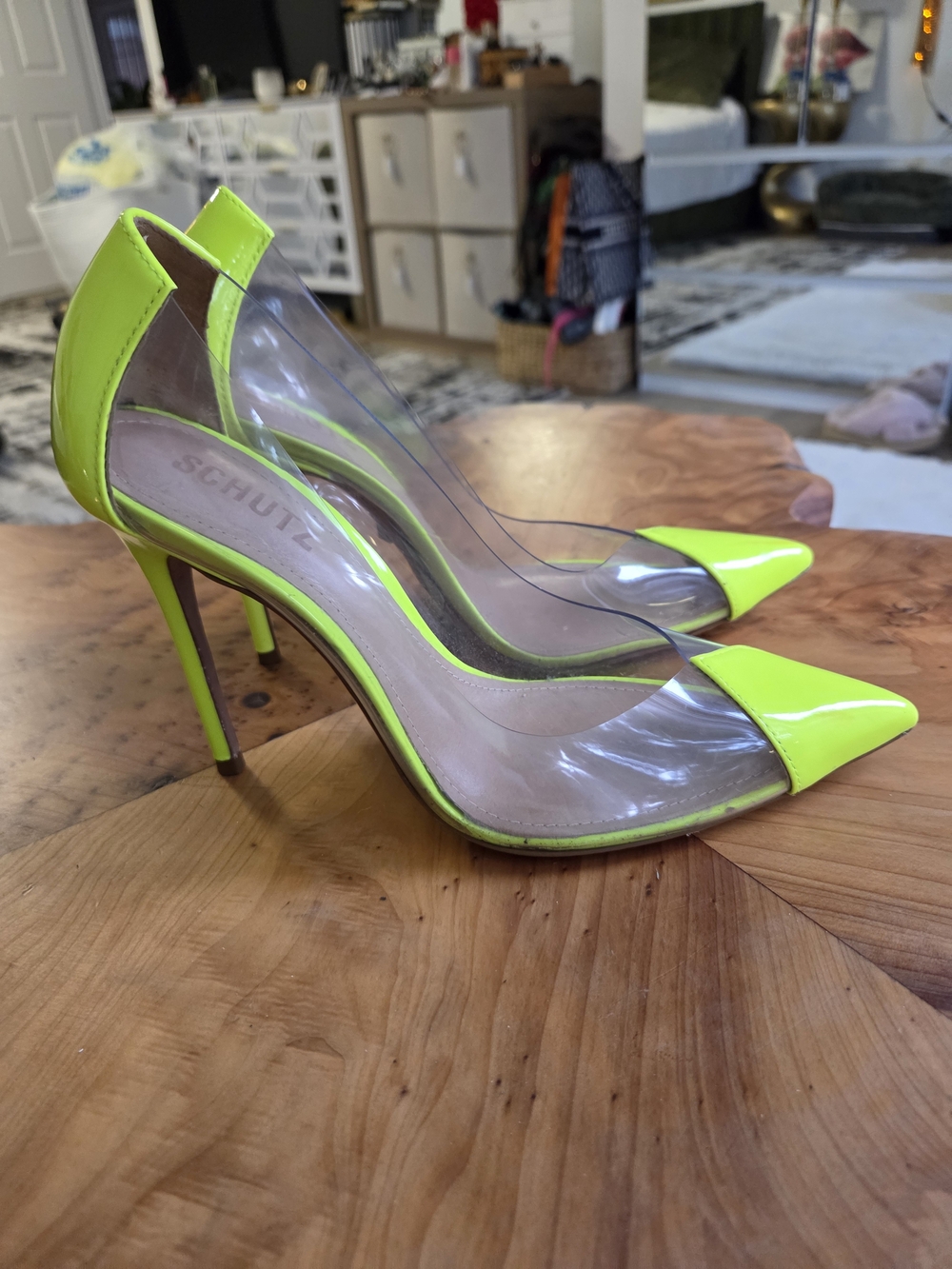 Schutz Neon Yellow Clear Pointed-Toe Stiletto Pumps